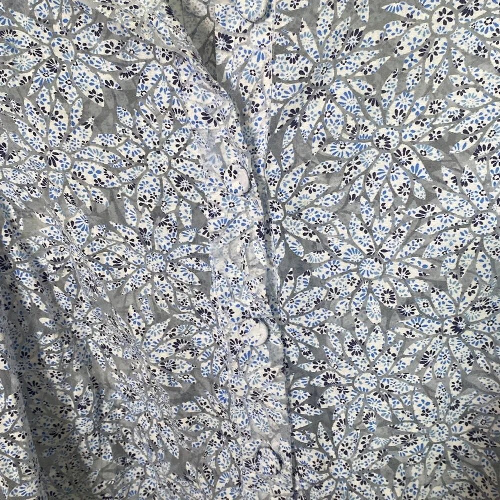 Zara Puff Sleeves Blue and White Floral Semi Sheer Cropped Top